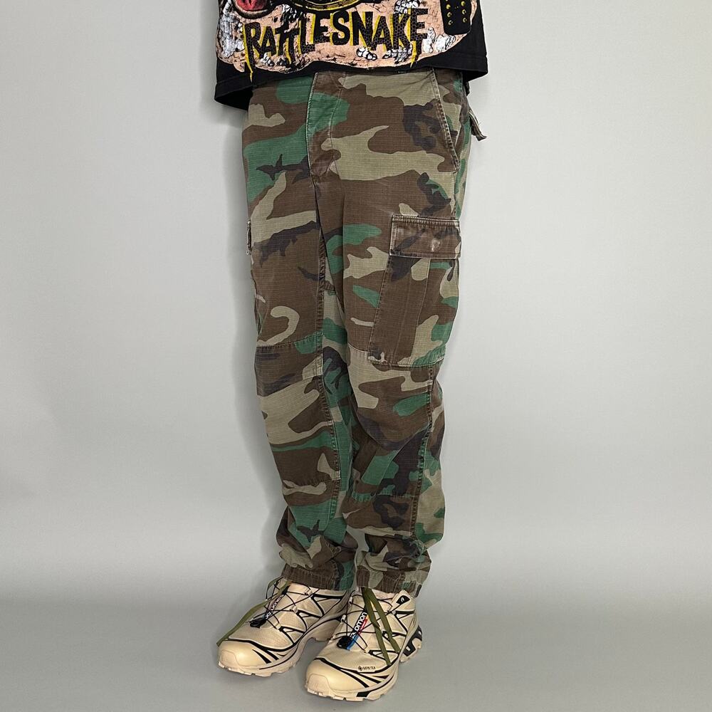 Vintage 90s Military Woodland Camo Pants 28x28 Baggy Wide Leg Small Short